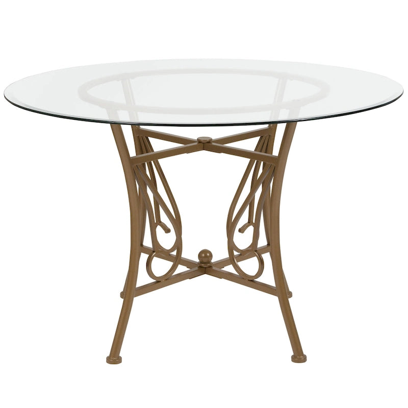 45" Round Clear Glass Dining Table Decorative Curl Metal Frame