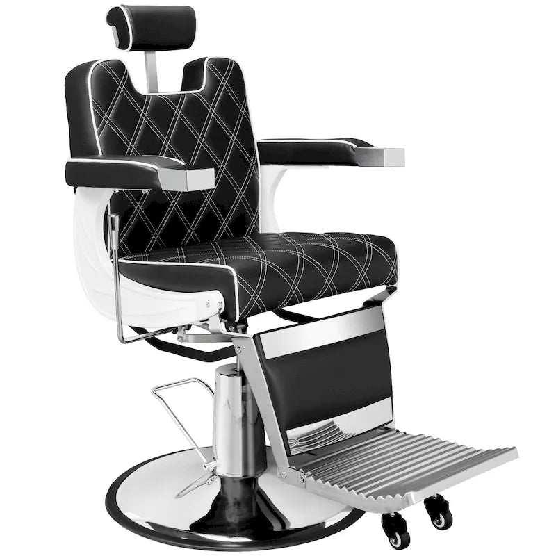 Heavy Duty Vintage Barber Chair Black PU Leather Reclinable Hydraulic Salon Chair