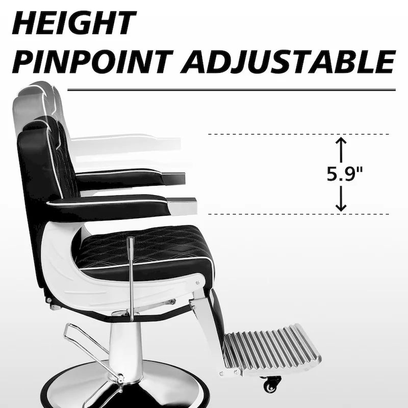 Heavy Duty Vintage Barber Chair Black PU Leather Reclinable Hydraulic Salon Chair
