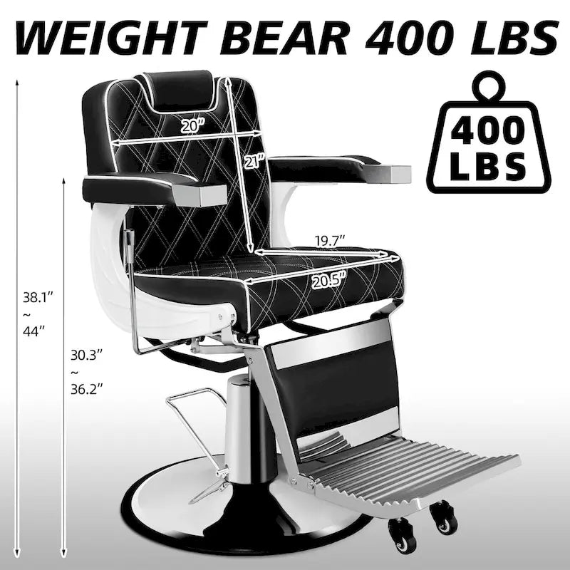 Heavy Duty Vintage Barber Chair Black PU Leather Reclinable Hydraulic Salon Chair