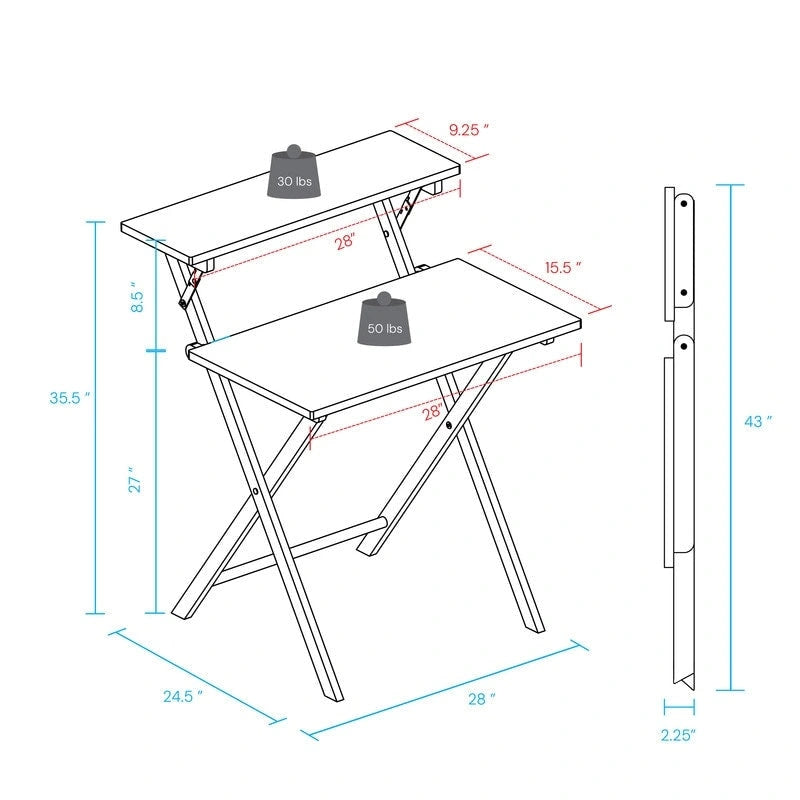 White Two-Tier Foldable Wood Laptop Desk with Dual Shelves