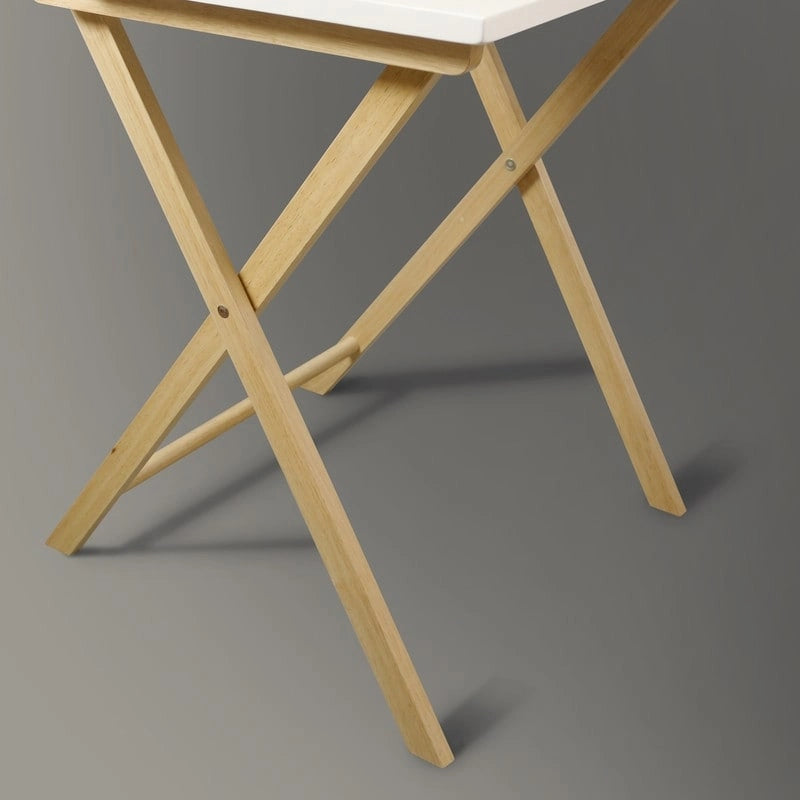 White Two-Tier Foldable Wood Laptop Desk with Dual Shelves