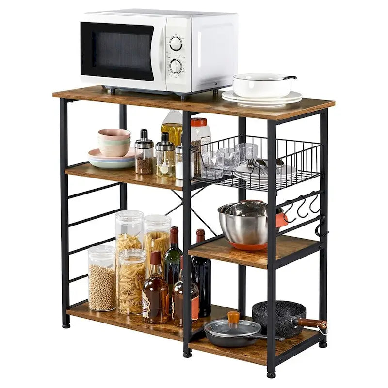 Industrial Baker's Rack Kitchen Storage Shelf with Metal Frame Rustic Brown