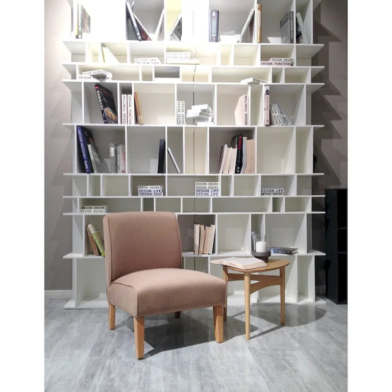 Tan Suede Low Back Accent Lounge Chair with Wood Legs