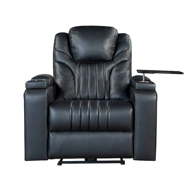 Power Recliner Chair with Adjustable Headrest, USB Port, Storage Arms, Cup Holder and Swivel Tray Table in Black or Brown