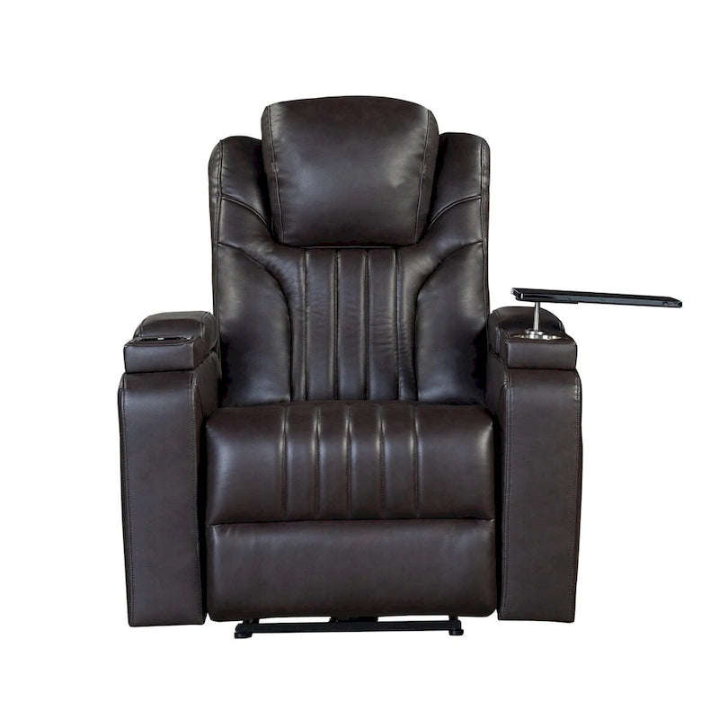 Power Recliner Chair with Adjustable Headrest, USB Port, Storage Arms, Cup Holder and Swivel Tray Table in Black or Brown