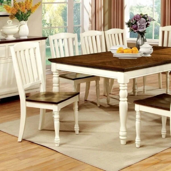 Cottage Style Dining Table Carved Legs Vintage White Dark Oak Finish
