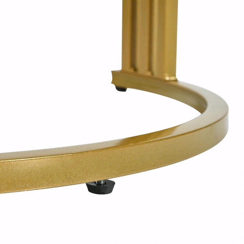 Round Nesting Coffee Table with Tempered Glass Top and 2 Drawers, Gold and White