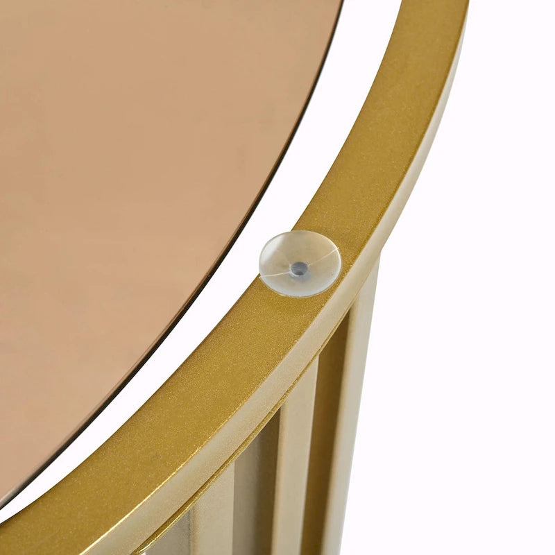 Round Nesting Coffee Table with Tempered Glass Top and 2 Drawers, Gold and White