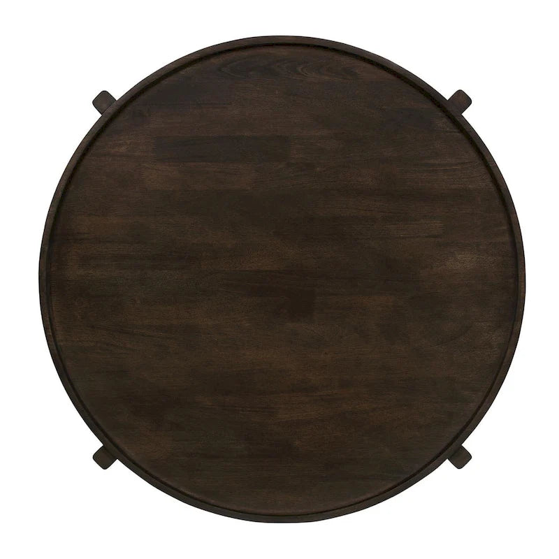 Dark Brown Round Solid Wood Coffee Table with X-Cross Legs