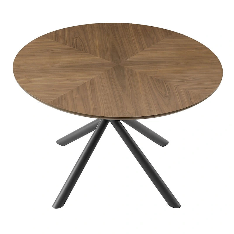 Round MDF Top Dining Table with X-Cross Metal Legs in Black or Walnut