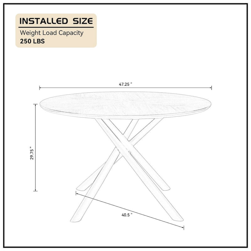 Round MDF Top Dining Table with X-Cross Metal Legs in Black or Walnut