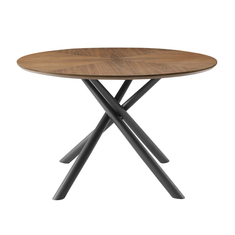 Round MDF Top Dining Table with X-Cross Metal Legs in Black or Walnut