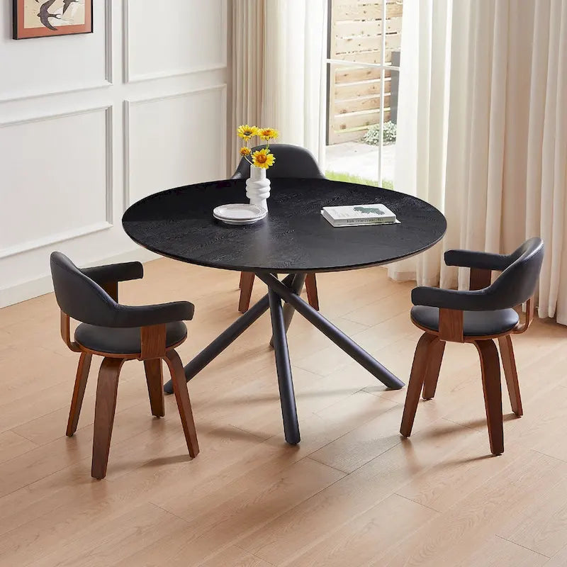 Round MDF Top Dining Table with X-Cross Metal Legs in Black or Walnut