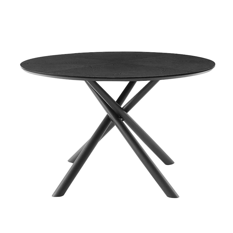 Round MDF Top Dining Table with X-Cross Metal Legs in Black or Walnut