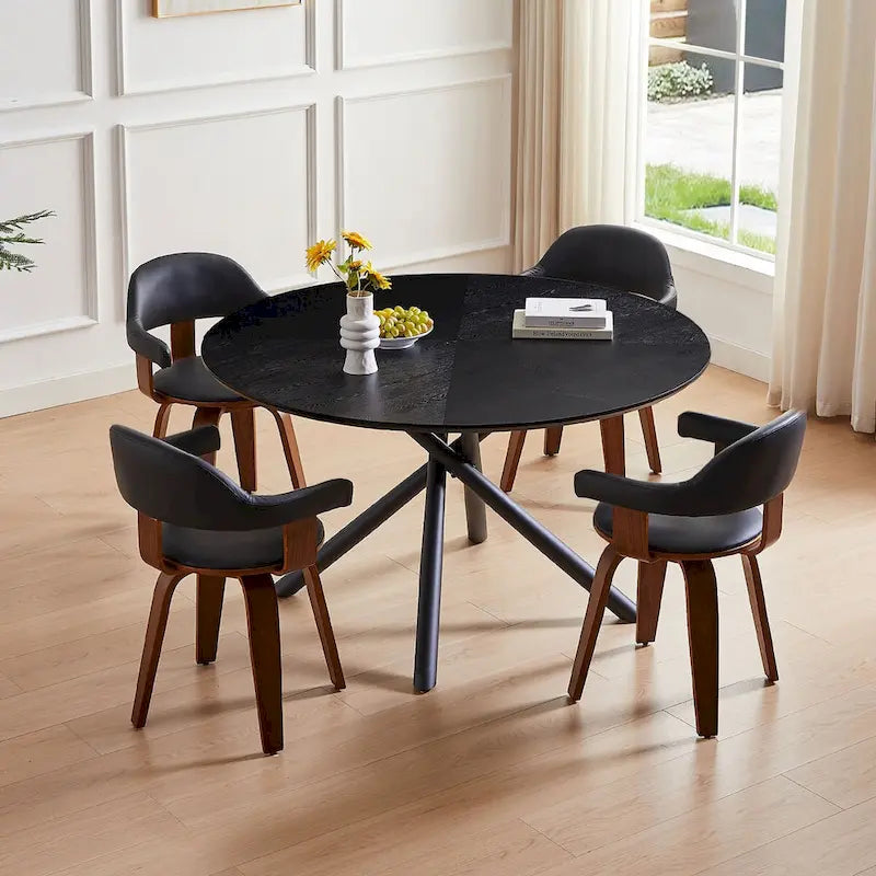 Round MDF Top Dining Table with X-Cross Metal Legs in Black or Walnut