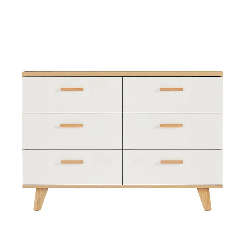 White Oak 6-Drawer Dresser with Solid Wood Frame and Natural Oak Handles