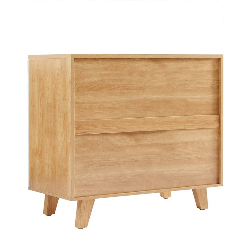 White Oak 6-Drawer Dresser with Solid Wood Frame and Natural Oak Handles