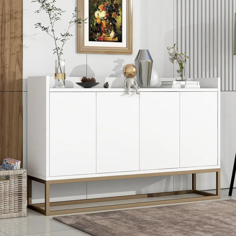 Modern Particle Board Sideboard Buffet Cabinet with Steel Base, Multi-Color