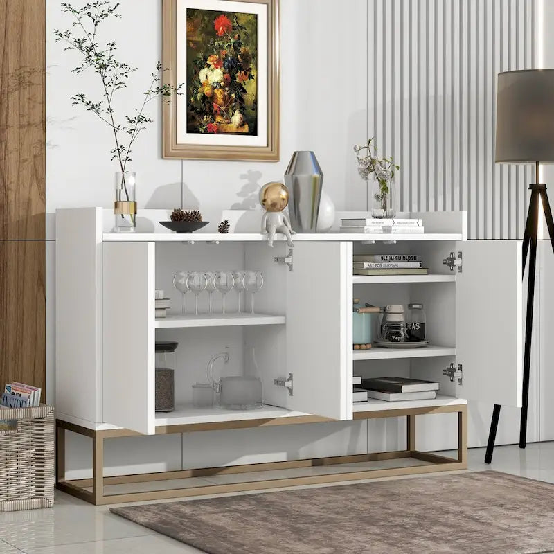 Modern Particle Board Sideboard Buffet Cabinet with Steel Base, Multi-Color