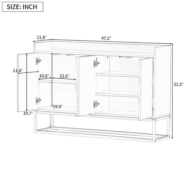 Modern Particle Board Sideboard Buffet Cabinet with Steel Base, Multi-Color