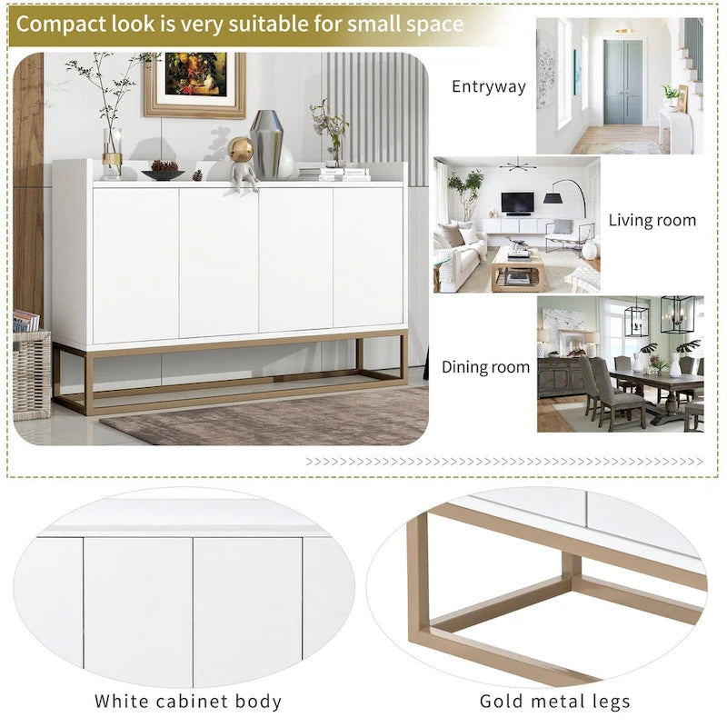 Modern Particle Board Sideboard Buffet Cabinet with Steel Base, Multi-Color