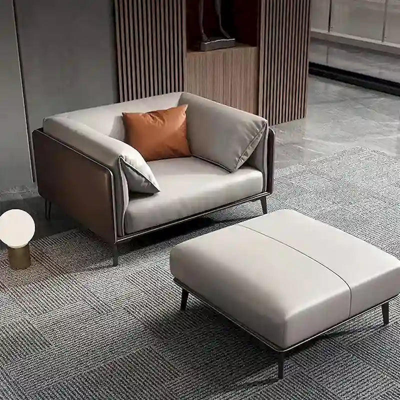 Modern Faux Leather Single Armchair Sofa with Metal Legs Light Gray