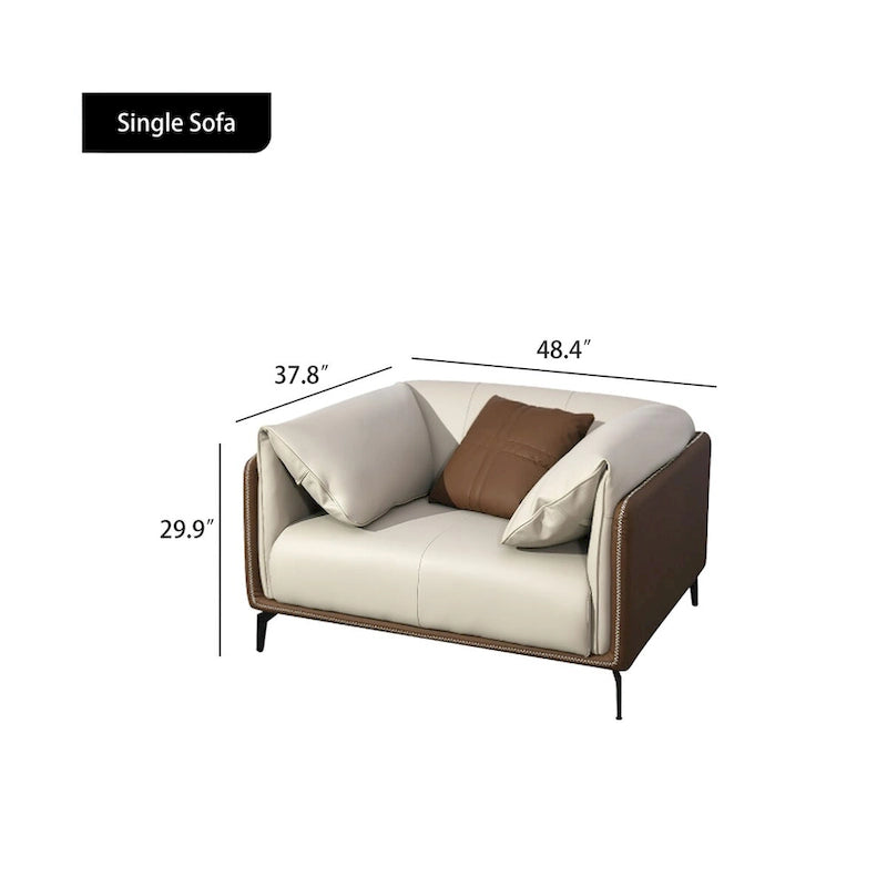 Modern Faux Leather Single Armchair Sofa with Metal Legs Light Gray