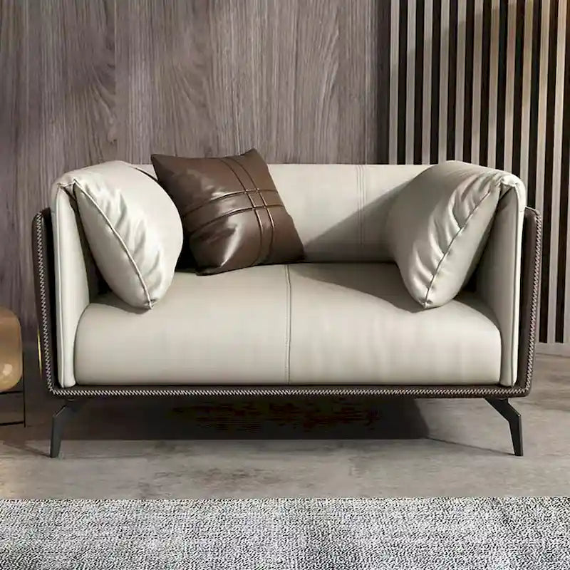 Modern Faux Leather Single Armchair Sofa with Metal Legs Light Gray