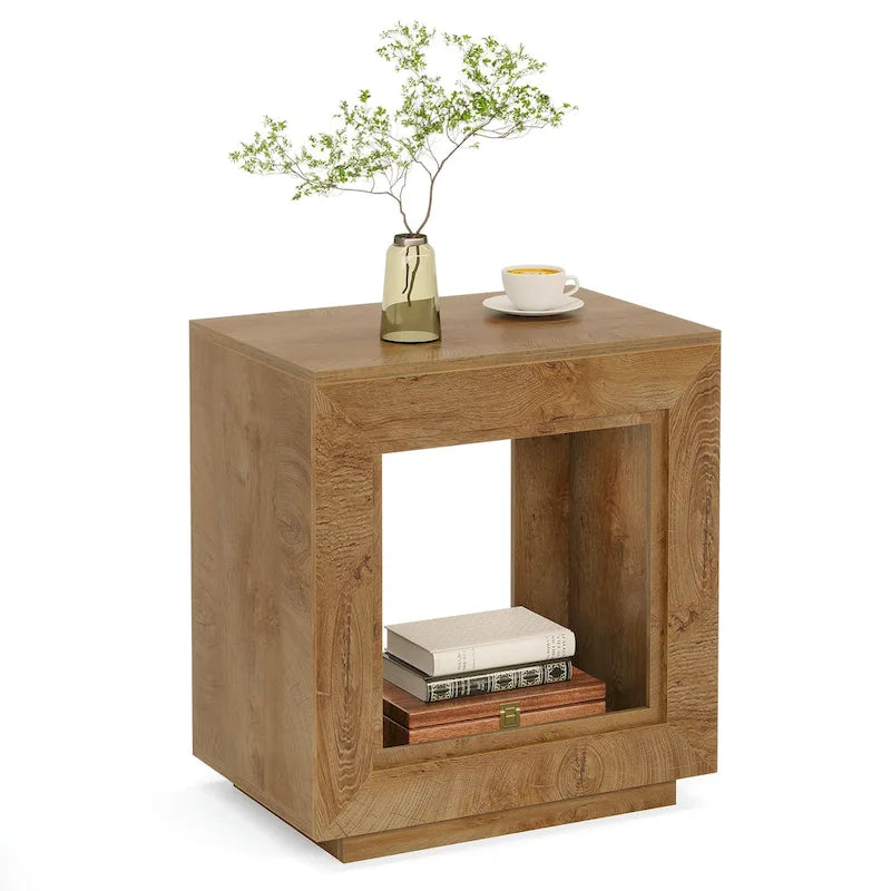 Rectangular Hollow Open Cube MDF Side Table with Wood Grain Finish