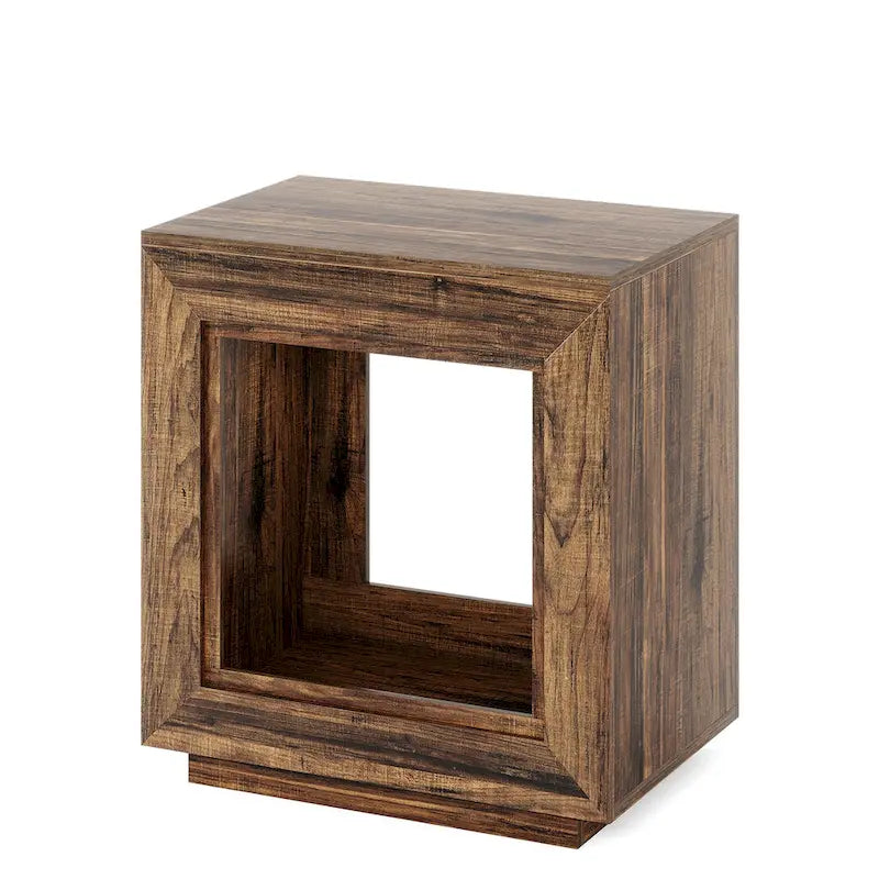Rectangular Hollow Open Cube MDF Side Table with Wood Grain Finish
