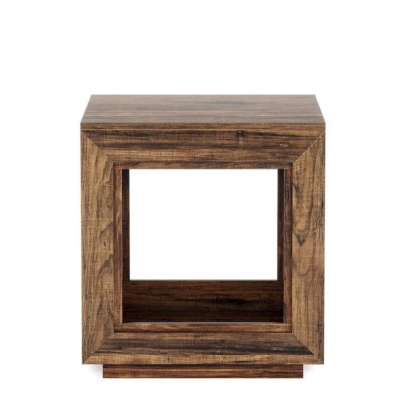 Rectangular Hollow Open Cube MDF Side Table with Wood Grain Finish