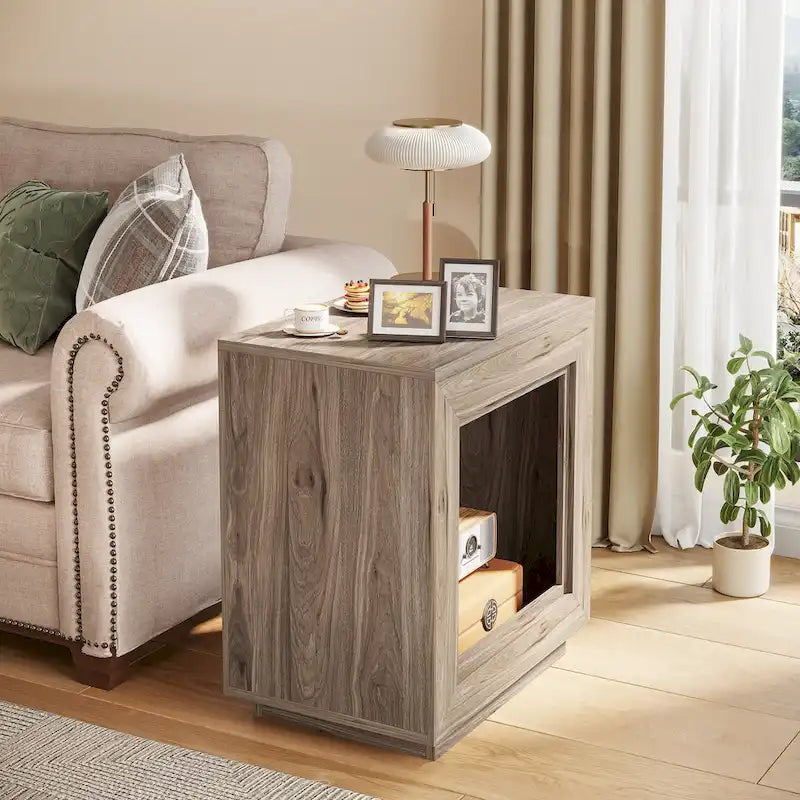 Rectangular Hollow Open Cube MDF Side Table with Wood Grain Finish