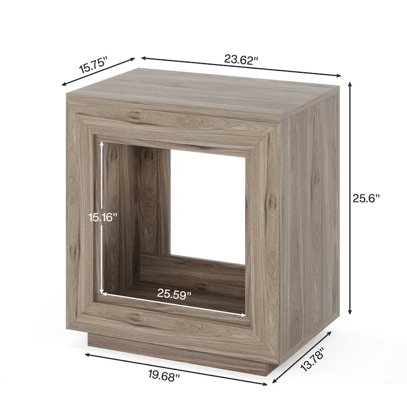 Rectangular Hollow Open Cube MDF Side Table with Wood Grain Finish