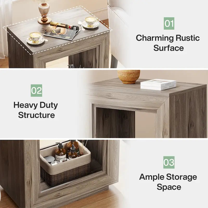 Rectangular Hollow Open Cube MDF Side Table with Wood Grain Finish