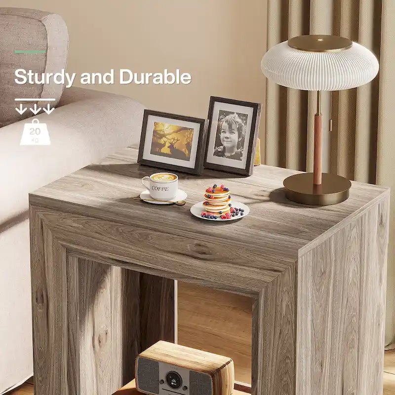 Rectangular Hollow Open Cube MDF Side Table with Wood Grain Finish