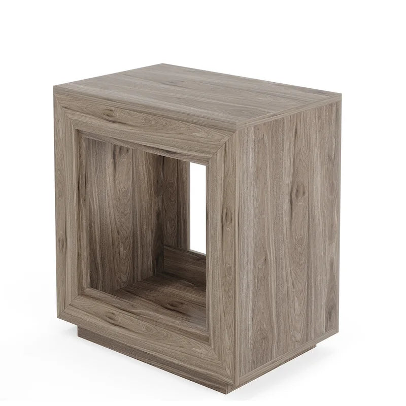 Rectangular Hollow Open Cube MDF Side Table with Wood Grain Finish
