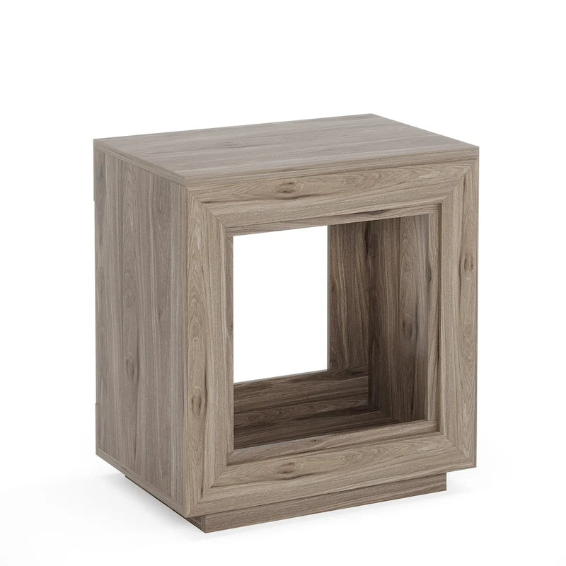 Rectangular Hollow Open Cube MDF Side Table with Wood Grain Finish
