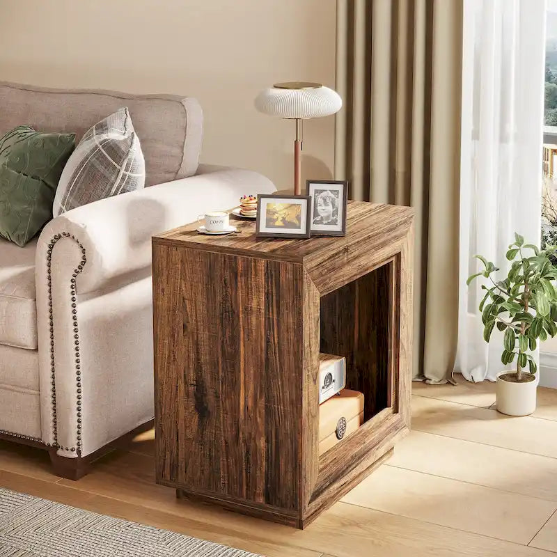 Rectangular Hollow Open Cube MDF Side Table with Wood Grain Finish