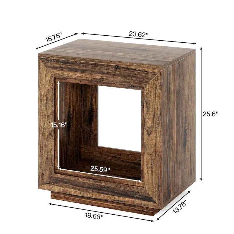 Rectangular Hollow Open Cube MDF Side Table with Wood Grain Finish