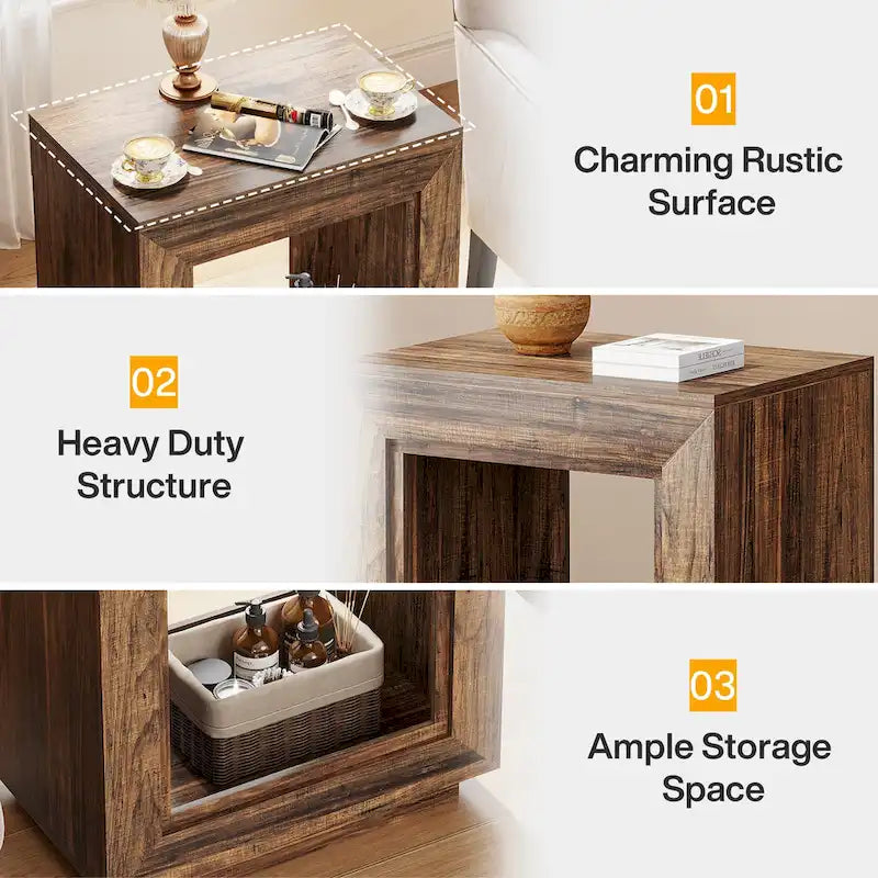 Rectangular Hollow Open Cube MDF Side Table with Wood Grain Finish