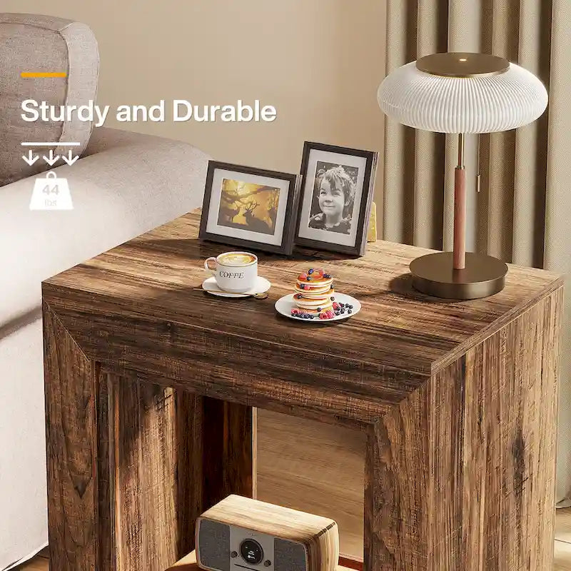 Rectangular Hollow Open Cube MDF Side Table with Wood Grain Finish