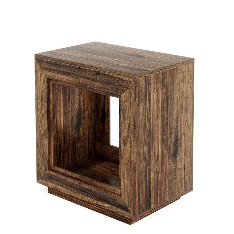 Rectangular Hollow Open Cube MDF Side Table with Wood Grain Finish