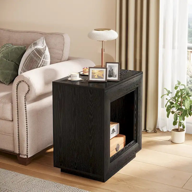 Rectangular Hollow Open Cube MDF Side Table with Wood Grain Finish