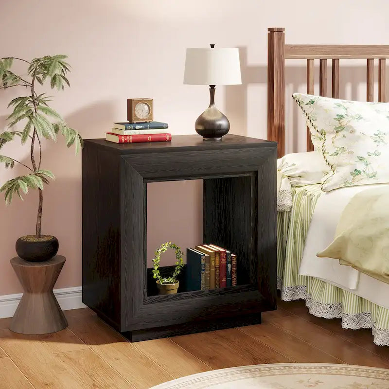 Rectangular Hollow Open Cube MDF Side Table with Wood Grain Finish