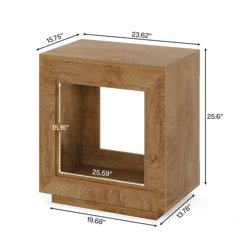 Rectangular Hollow Open Cube MDF Side Table with Wood Grain Finish