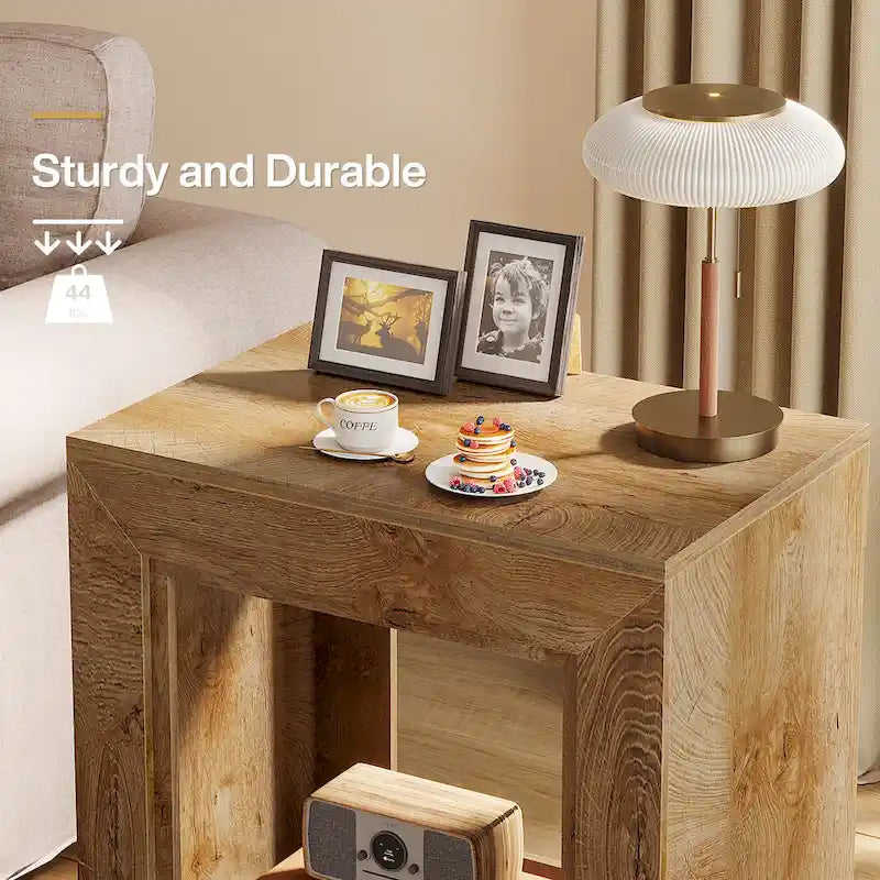 Rectangular Hollow Open Cube MDF Side Table with Wood Grain Finish