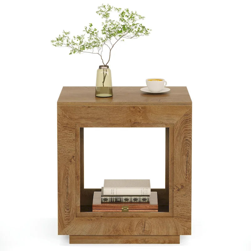 Rectangular Hollow Open Cube MDF Side Table with Wood Grain Finish