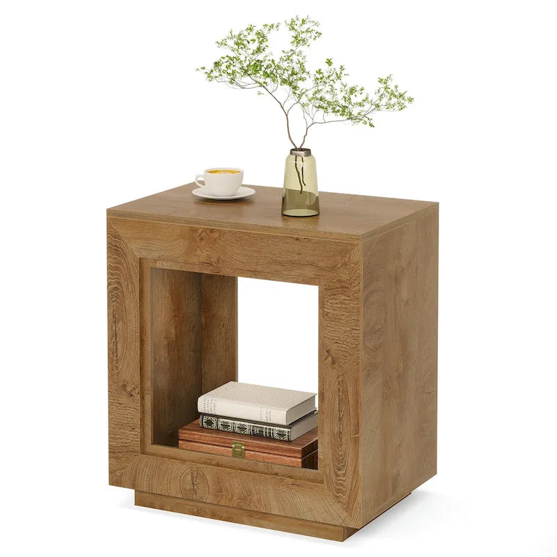 Rectangular Hollow Open Cube MDF Side Table with Wood Grain Finish