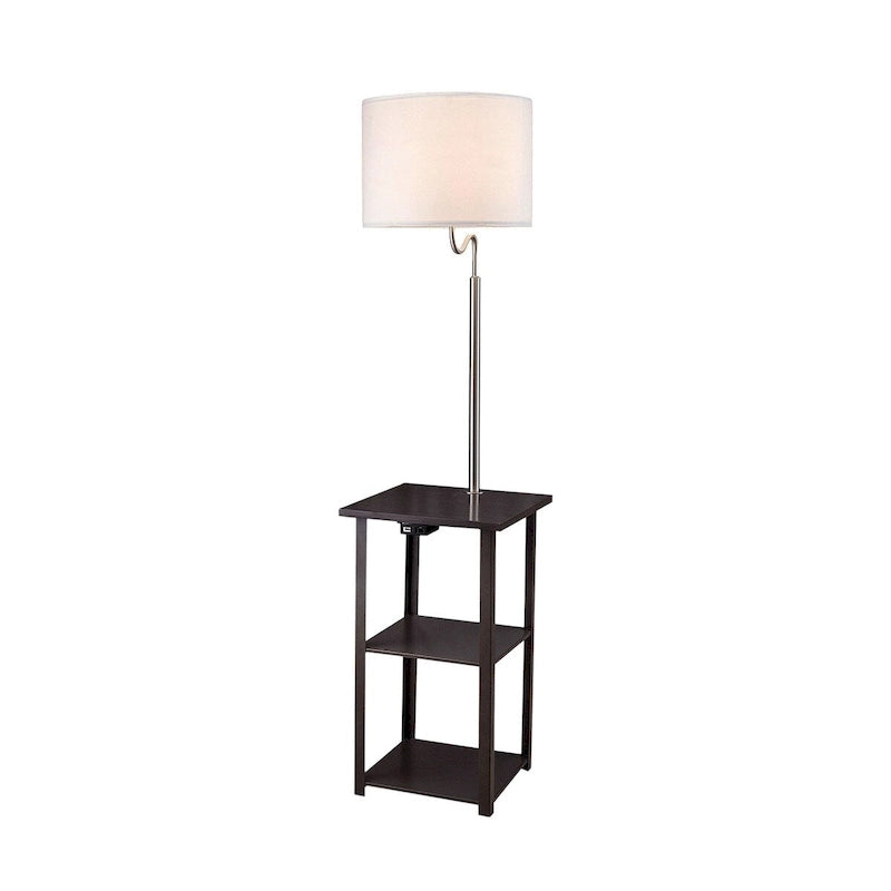 Floor Lamp with 2-Tier Side Table Shelves and USB Charging Station, Espresso
